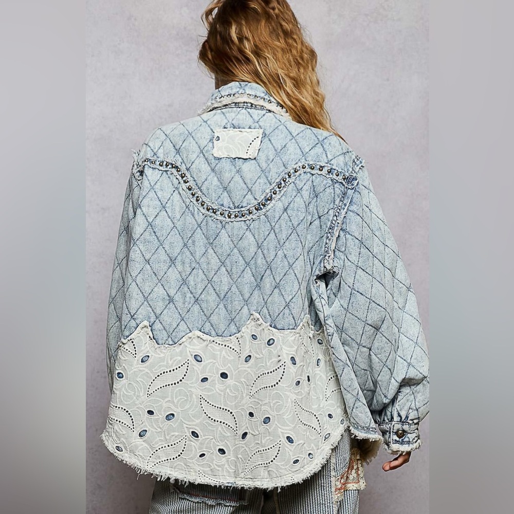 #100 POL Blue Quilted Denim Jacket - Picture 3 of 3